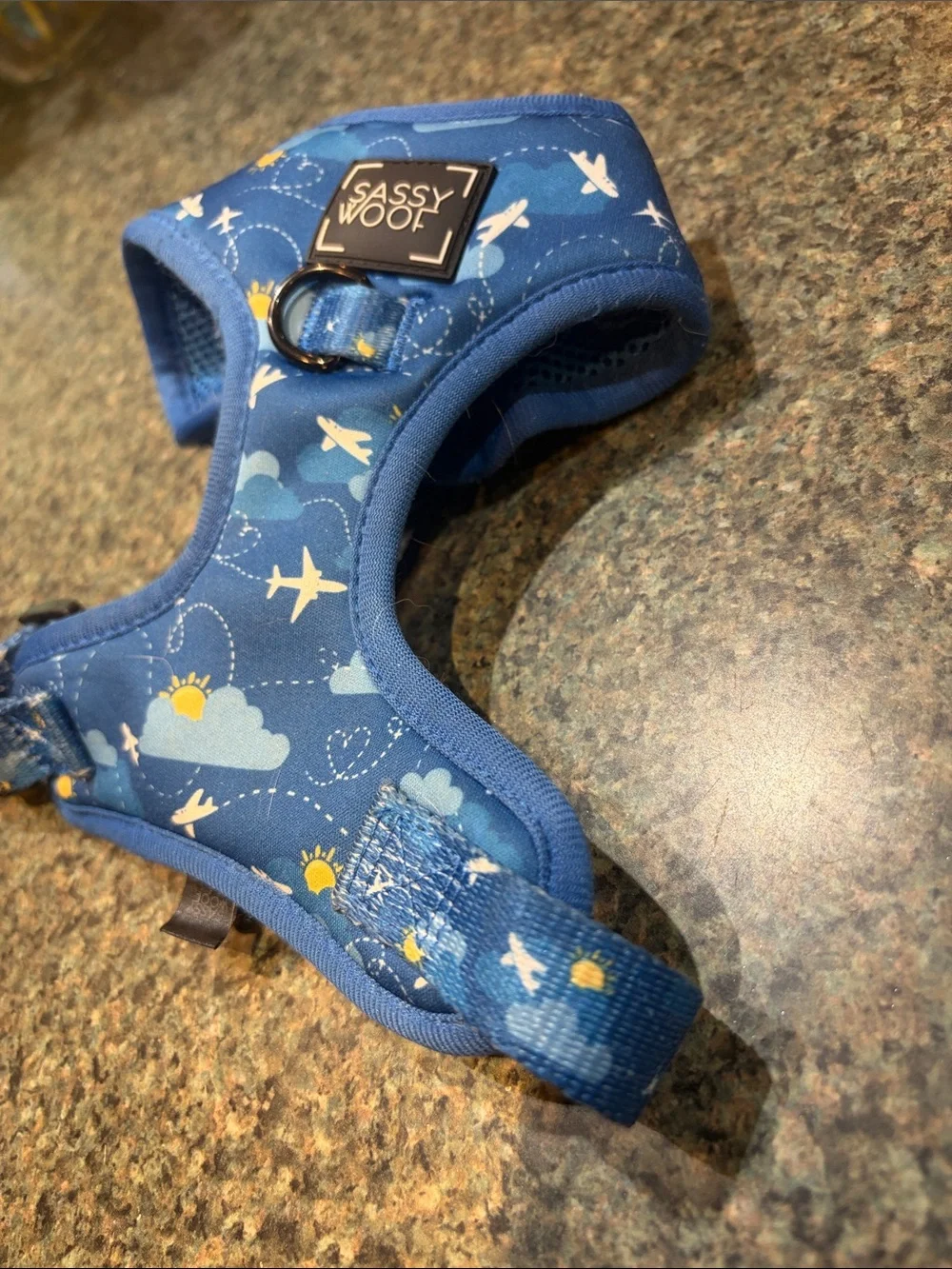 Sassy Woof XS Blue Airplane Print Dog Adjustable Harness Planes Clouds Hearts
